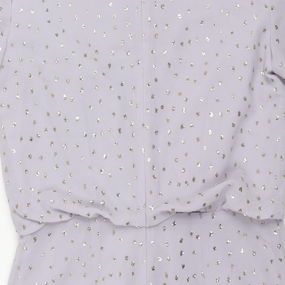 Oasis Womens Purple Polka Dot Polyester Sheath Size 10 Round Neck Zip - Glitter Tie Detail