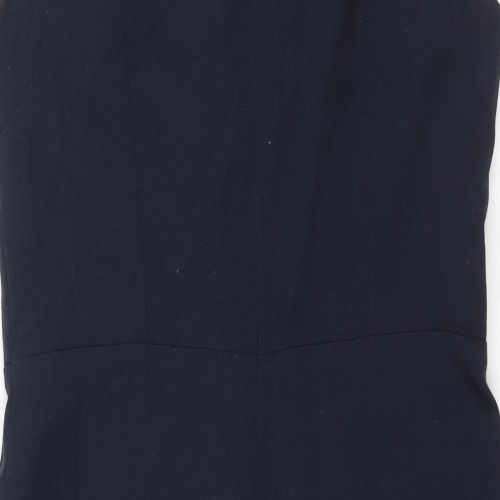 Marks & Spencer Womens Blue Polyester Pencil Dress Size 12 Round Neck Zip