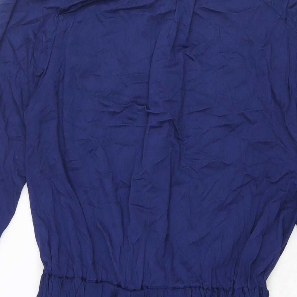 Monsoon Womens Blue Viscose A-Line Size 12 Round Neck Button - Drawstring Waist