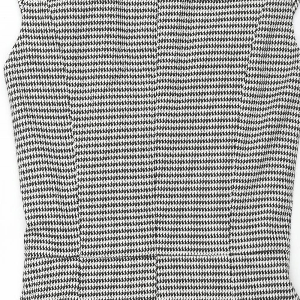 H&M Womens Black Houndstooth Polyester Shift Size 10 Round Neck Zip - Vented