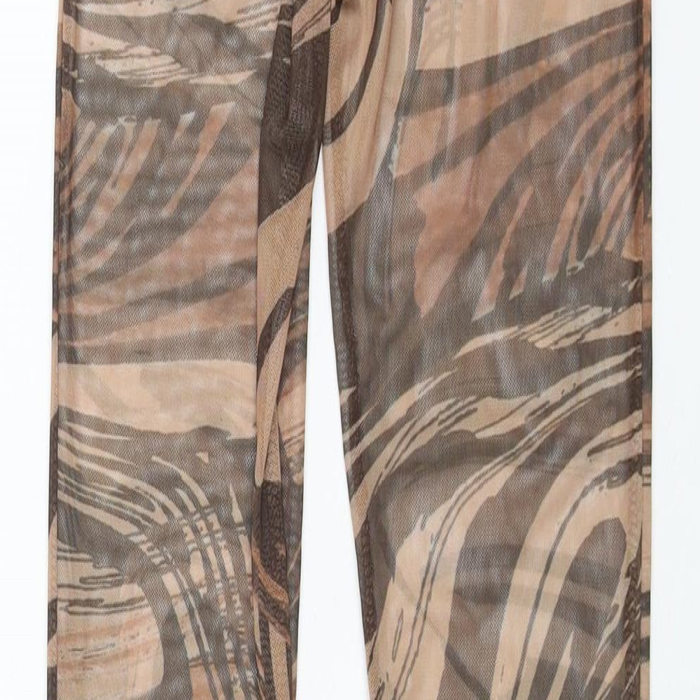 PRETTYLITTLETHING Womens Brown Geometric Polyester Cropped Leggings Size 6 L29 in - Elasticated Semi Sheer