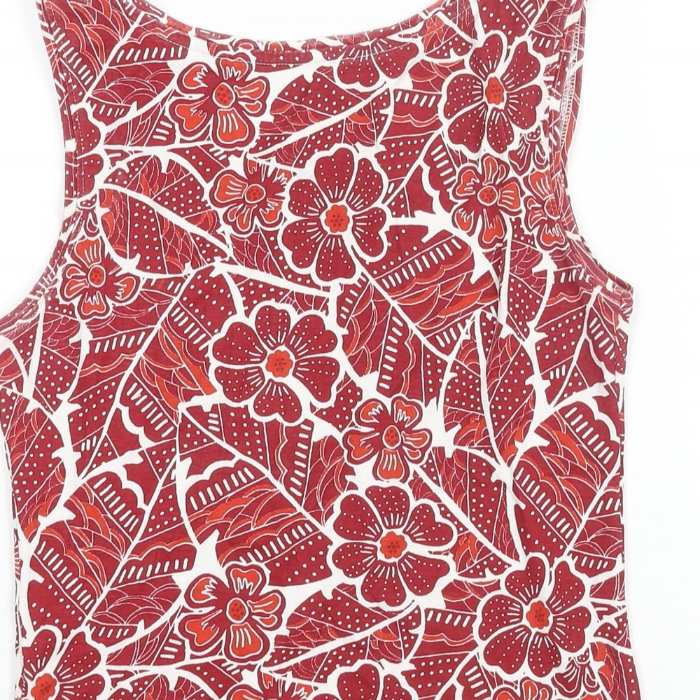 Debenhams Womens Red Geometric Cotton Basic Tank Size 10 Scoop Neck