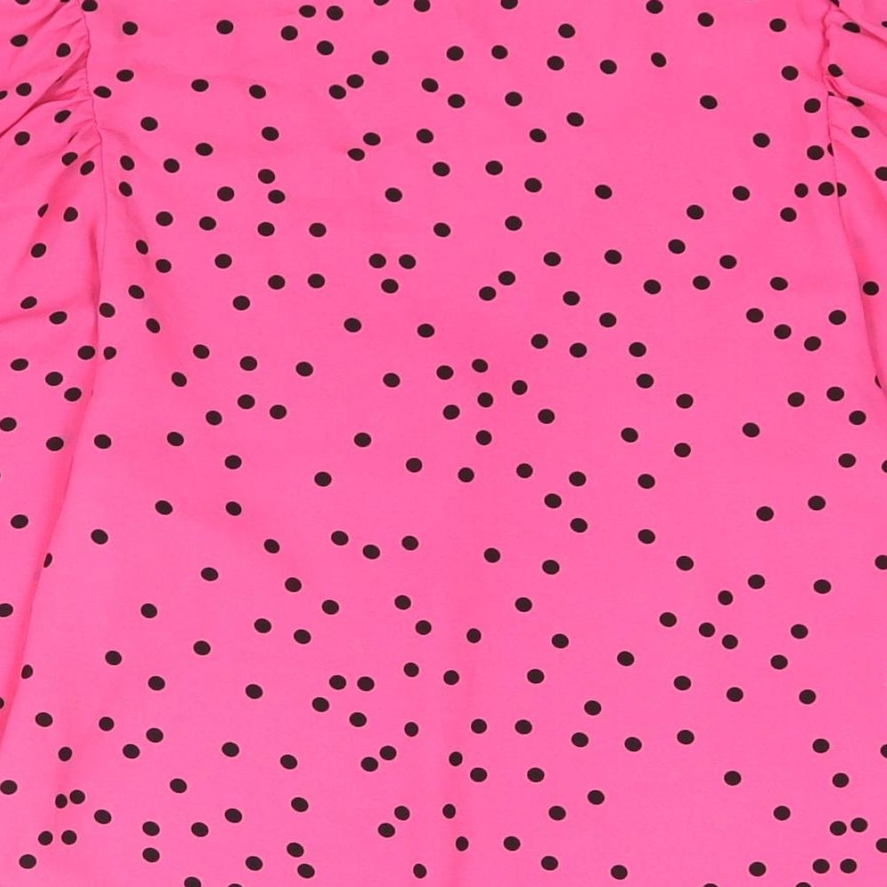 Marks and Spencer Womens Pink Polka Dot Polyester Basic Blouse Size 6 V-Neck