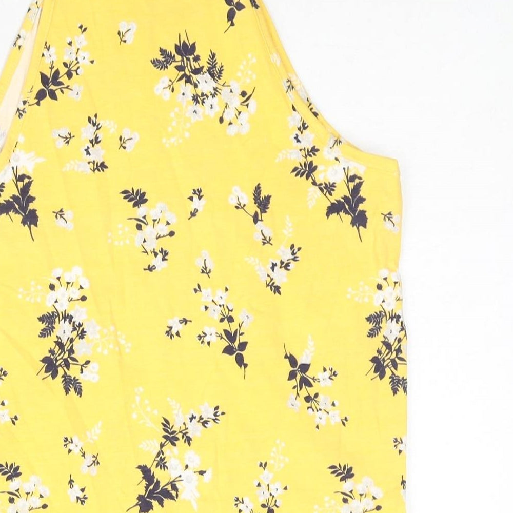 New Look Womens Yellow Floral Cotton Basic Tank Size 12 Square Neck