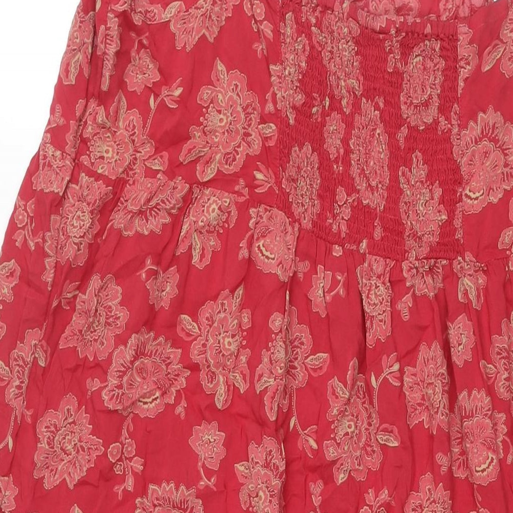 Indigo Womens Red Geometric Modal Shift Size 16 Scoop Neck Pullover - Lace Hem Smocked