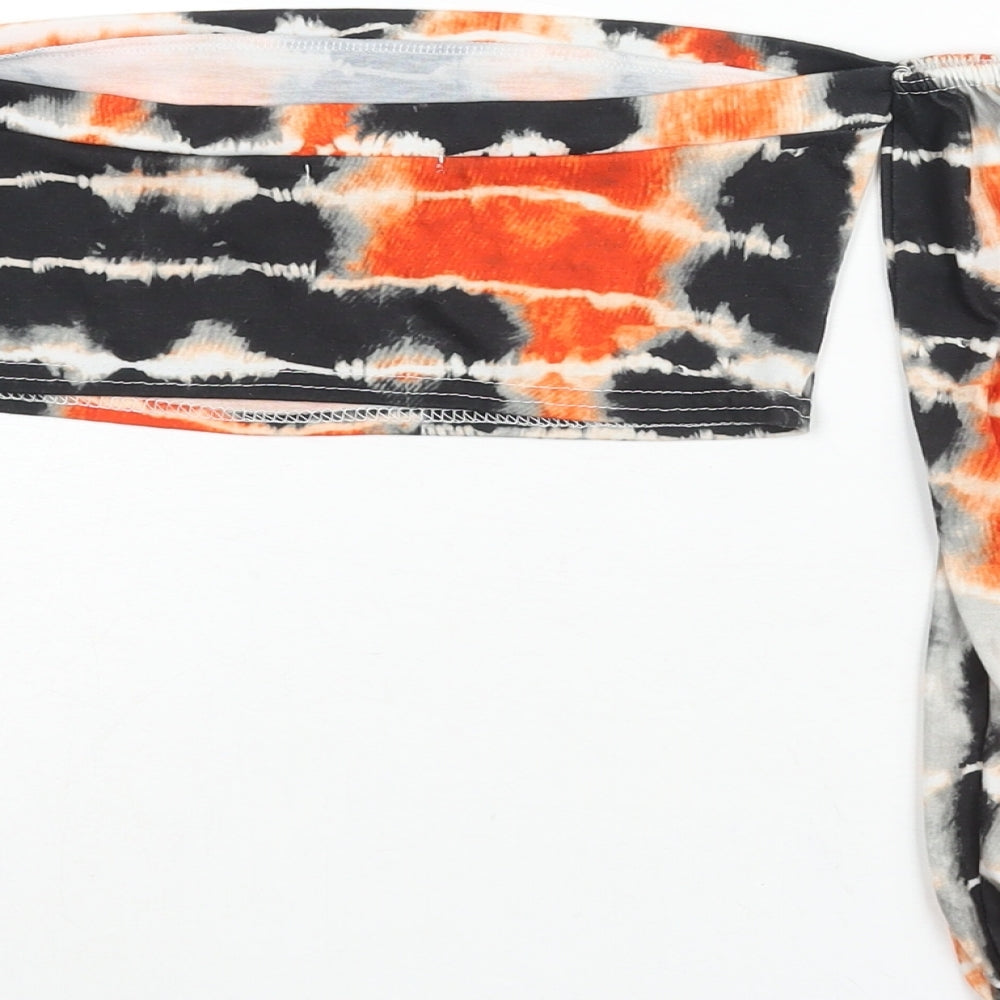 PRETTYLITTLETHING Womens Multicoloured Geometric Viscose Cropped Blouse Size 8 Off the Shoulder - Tie Dye