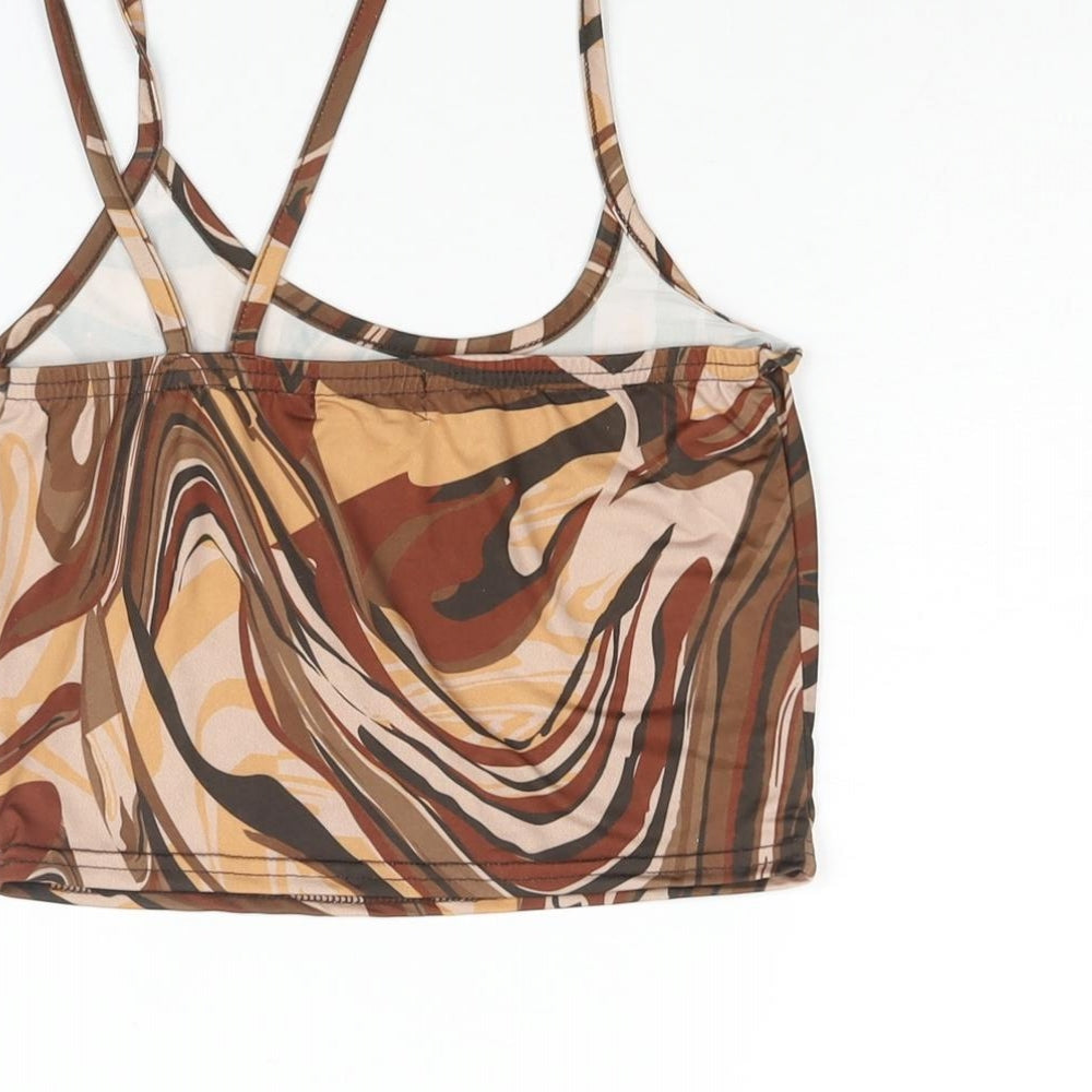 PRETTYLITTLETHING Womens Brown Polyester Cropped Tank Size 4 Scoop Neck