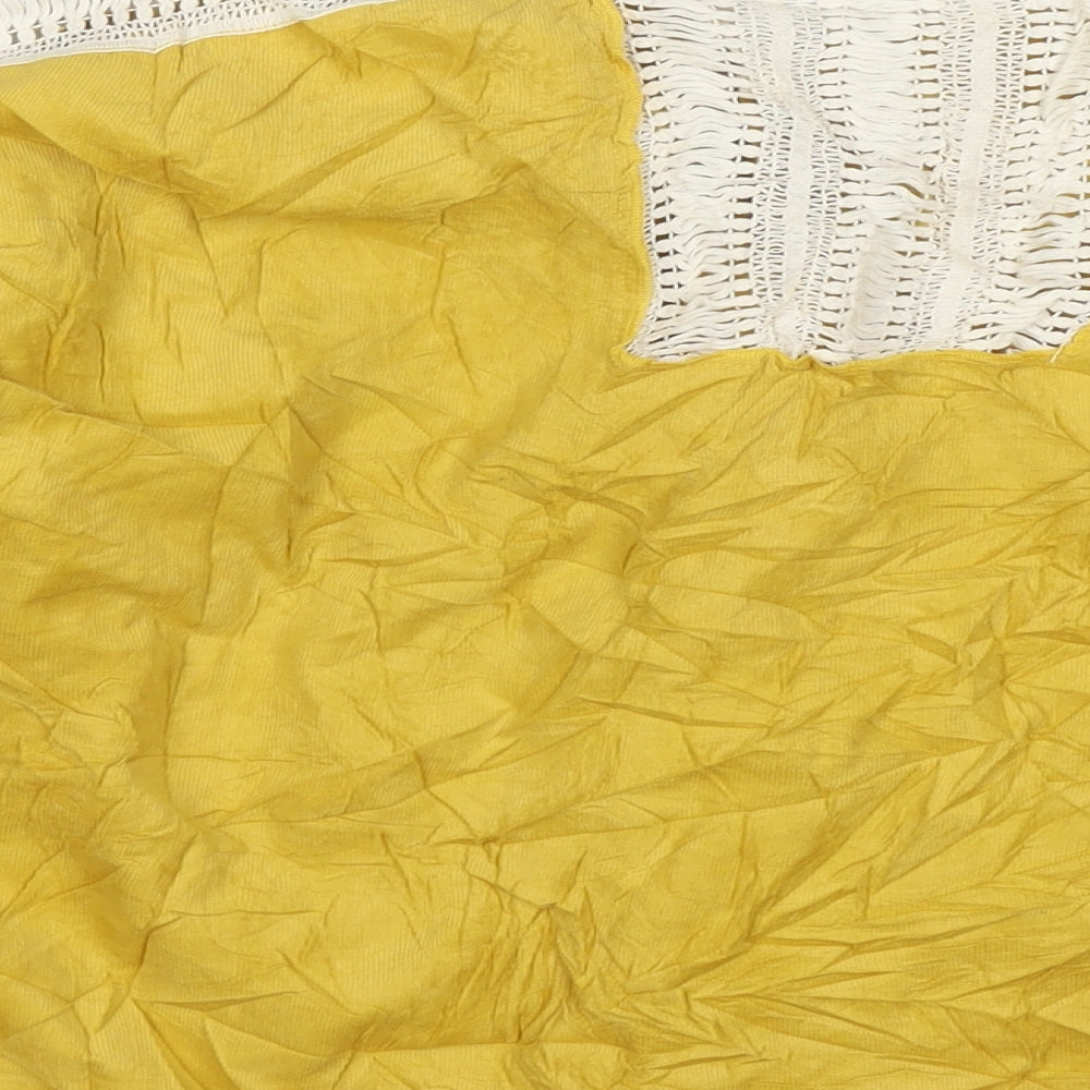 Zara Womens Yellow Cotton Basic Button-Up Size L Round Neck