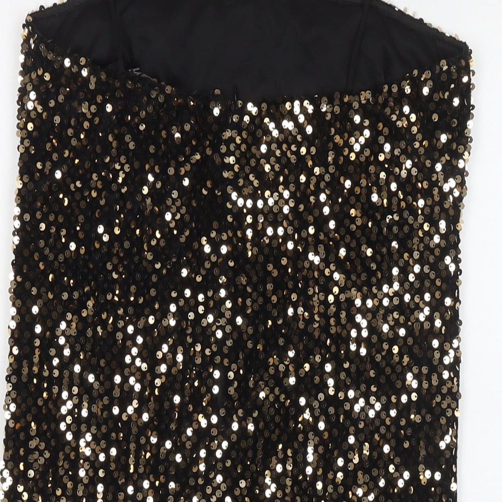 Motel Womens Black Polyester Mini Size S Square Neck Zip - Sequin Detail