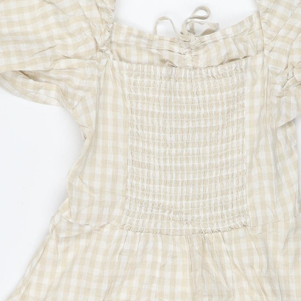 H&M Womens Beige Cotton T-Shirt Dress Size M Square Neck Pullover