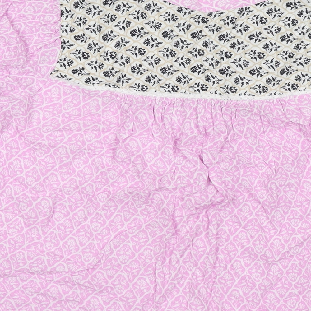 Marks & Spencer Womens Pink Floral Viscose Basic Blouse Size 10 V-Neck
