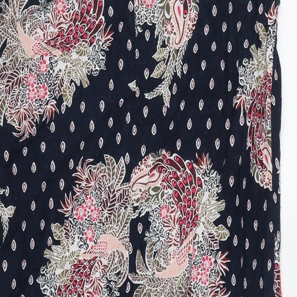 Marks and Spencer Womens Blue Floral Linen A-Line Size 10 Round Neck Zip