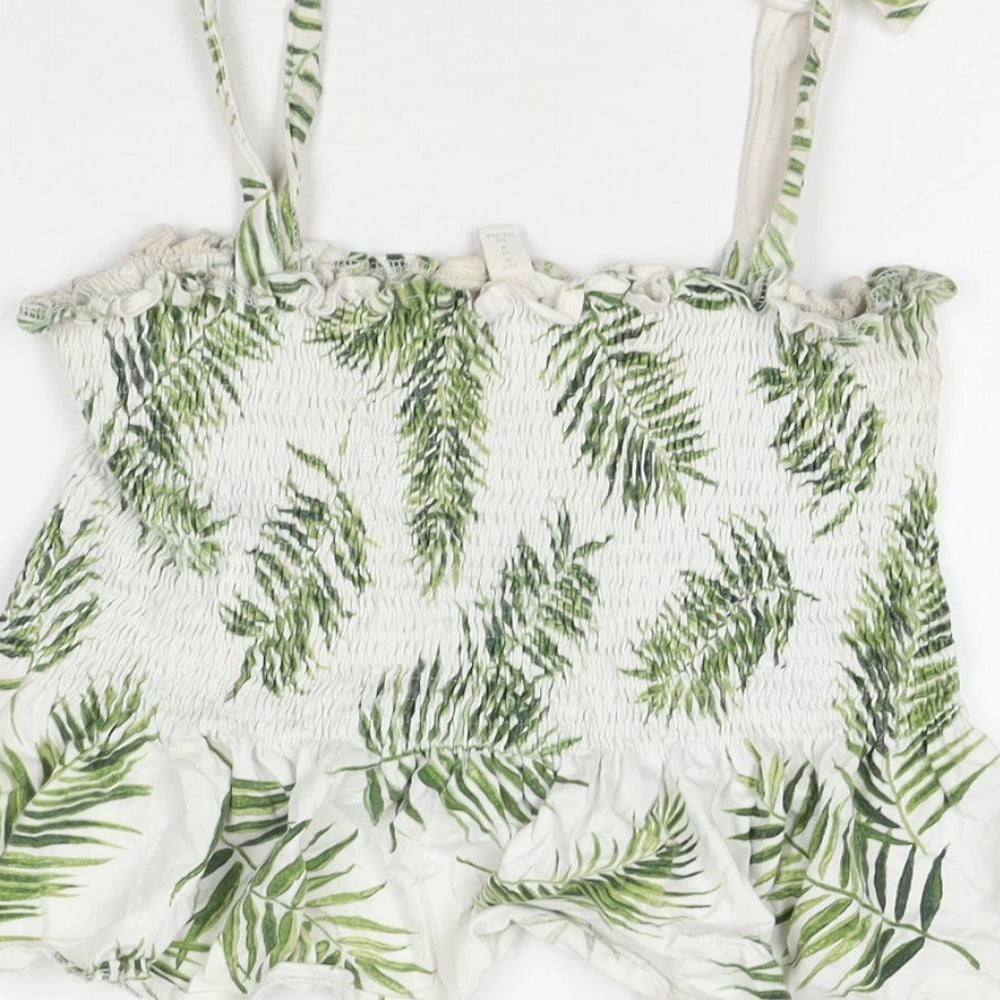H&M Womens White Floral Cotton Basic Tank Size M Sweetheart