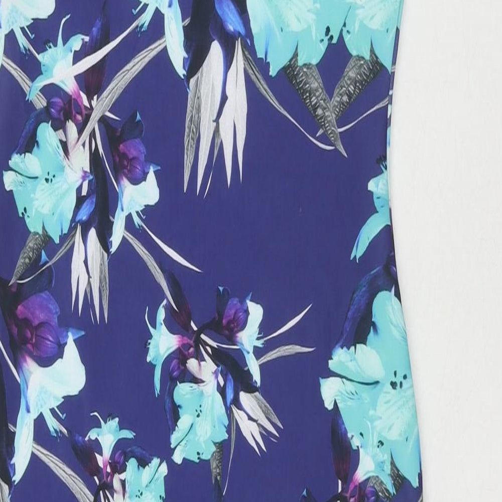 Quiz Womens Blue Floral Polyester Bodycon Size 10 Off the Shoulder Pullover