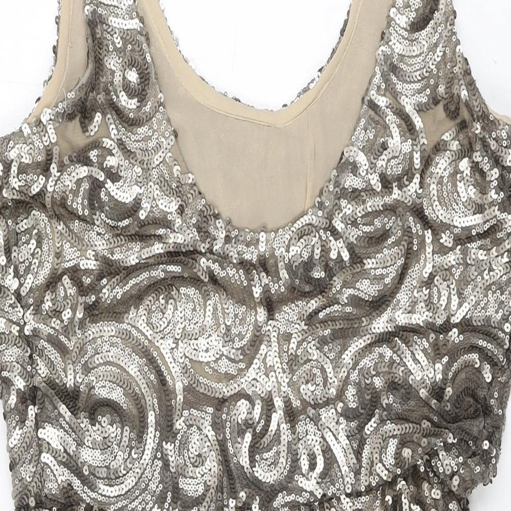 Mango Womens Beige Geometric Polyester Mini Size S Scoop Neck Pullover