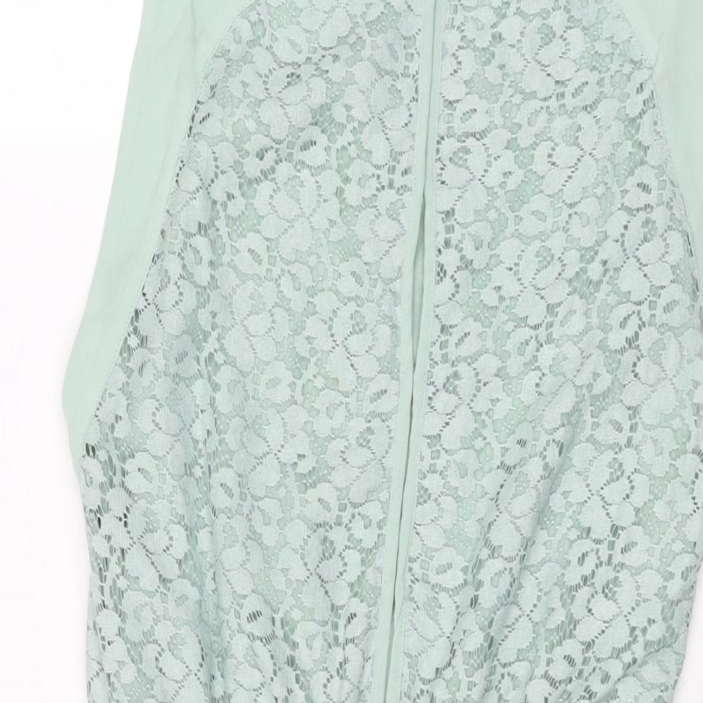 Zara Womens Green Floral Polyester Mini Size XS Boat Neck Button