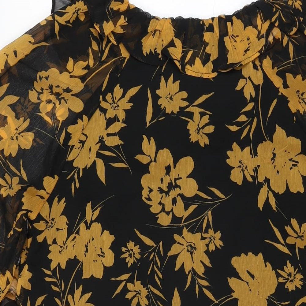 Dorothy Perkins Womens Black Floral Polyester Shift Size 12 V-Neck Pullover