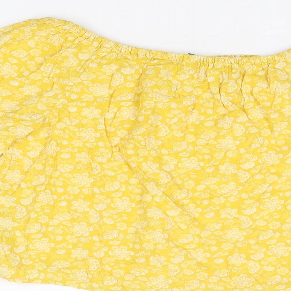 Marks & Spencer Girls Yellow Floral Viscose Basic T-Shirt Size 9-10 Years Off the Shoulder Pullover
