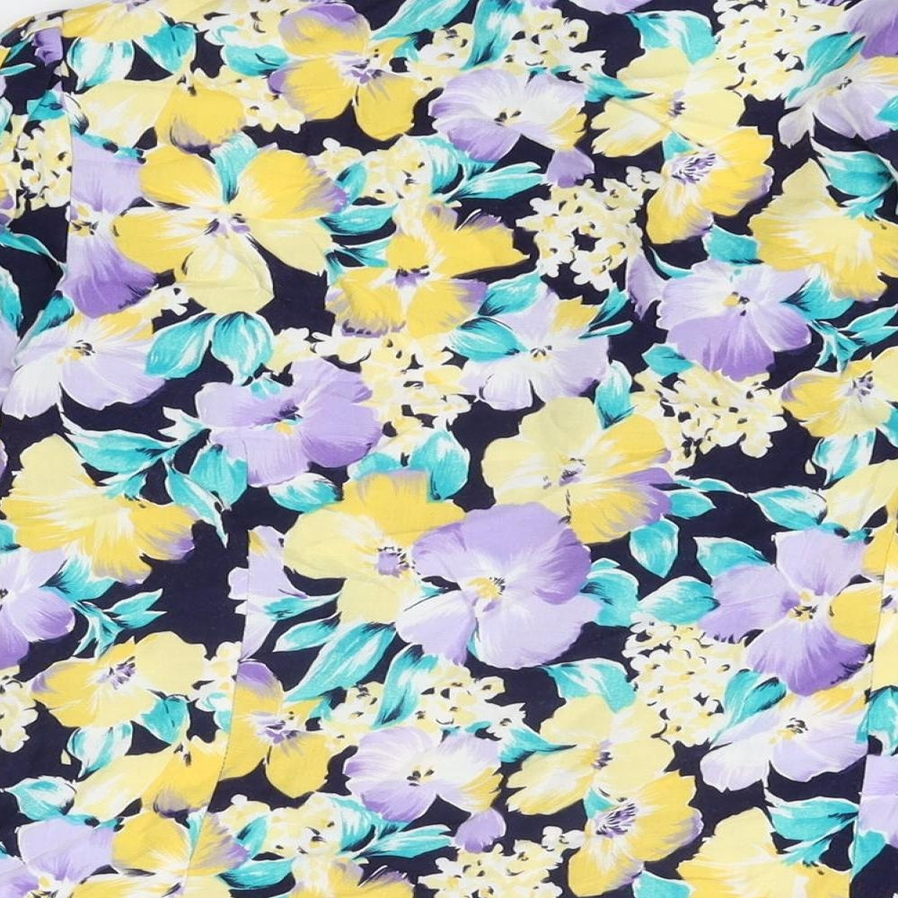 Richards Womens Blue Floral Viscose Basic Button-Up Size 14 Collared