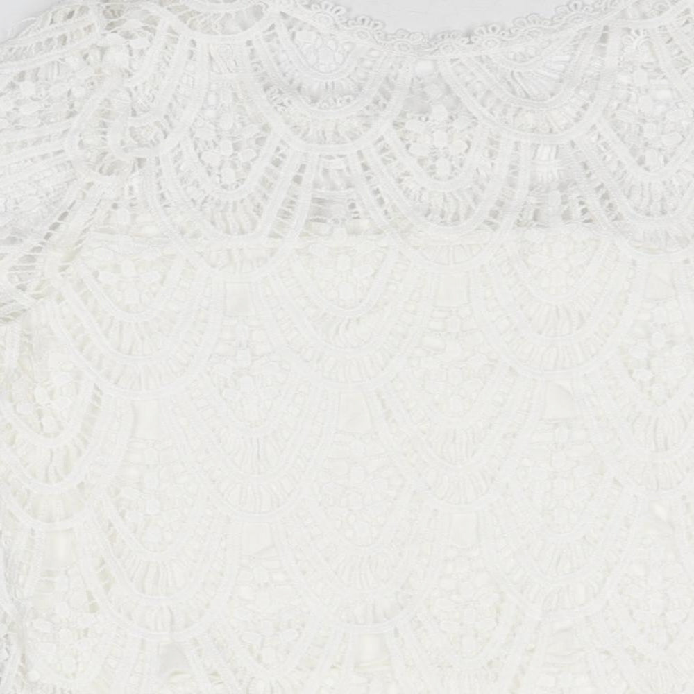 New Look Womens White Geometric Polyester Basic T-Shirt Size 12 Round Neck
