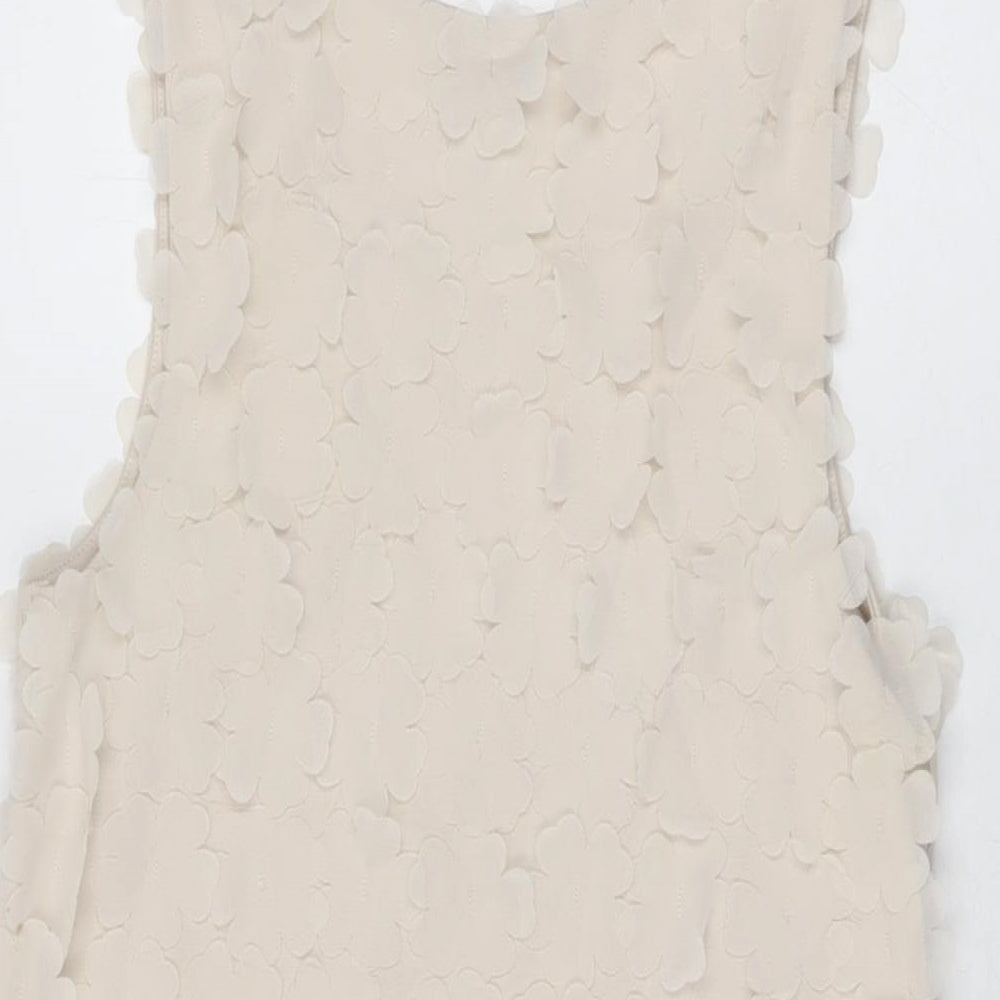 H&M Womens Beige Floral Polyester Mini Size XS Scoop Neck Pullover