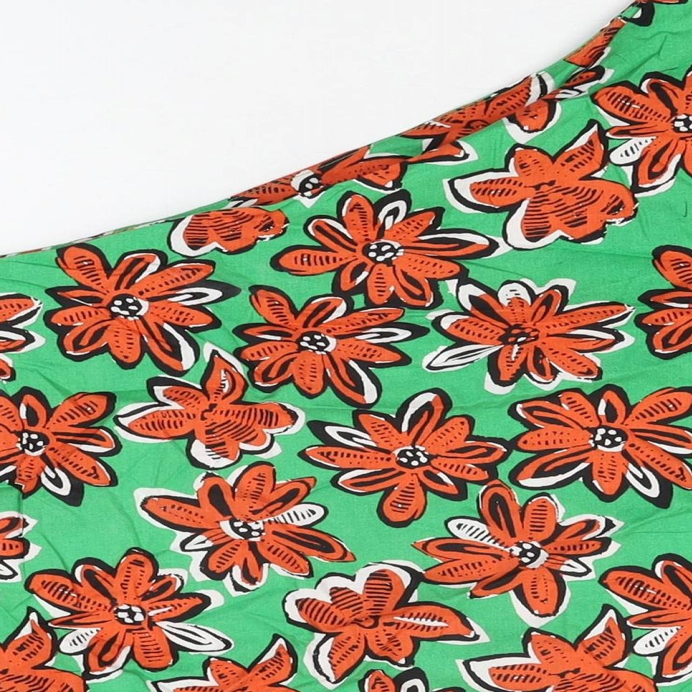 Warehouse Womens Green Floral Cotton Basic T-Shirt Size 12 One Shoulder
