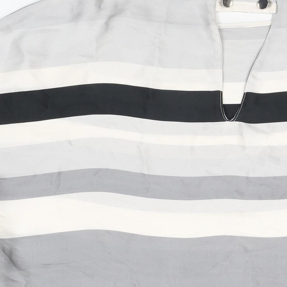 Zara Womens Grey Striped Polyester Basic Blouse Size M Round Neck