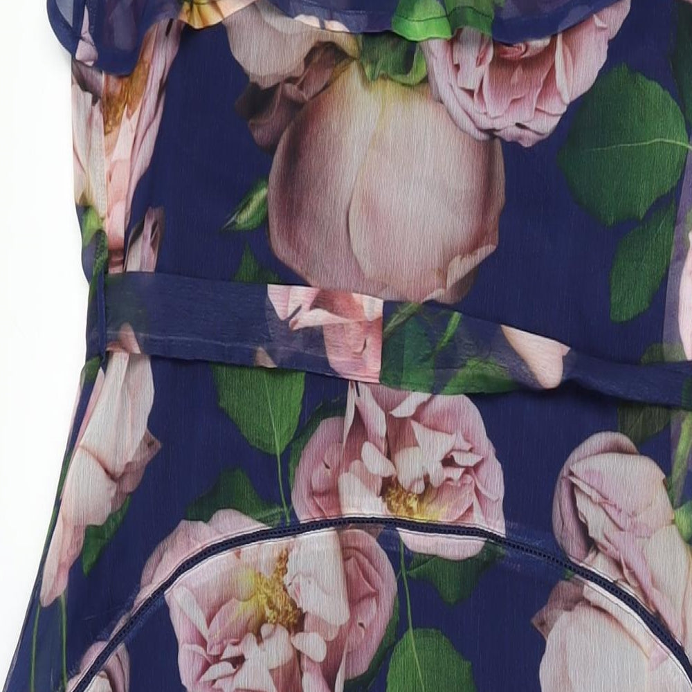 NEXT Womens Blue Floral Polyester A-Line Size 12 Square Neck Tie