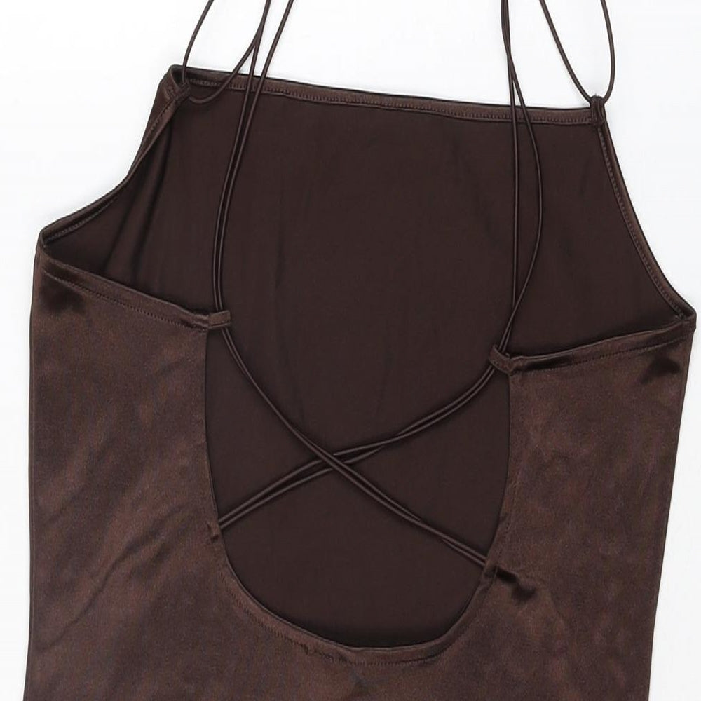 H&M Womens Brown Polyester Mini Size M Square Neck Pullover