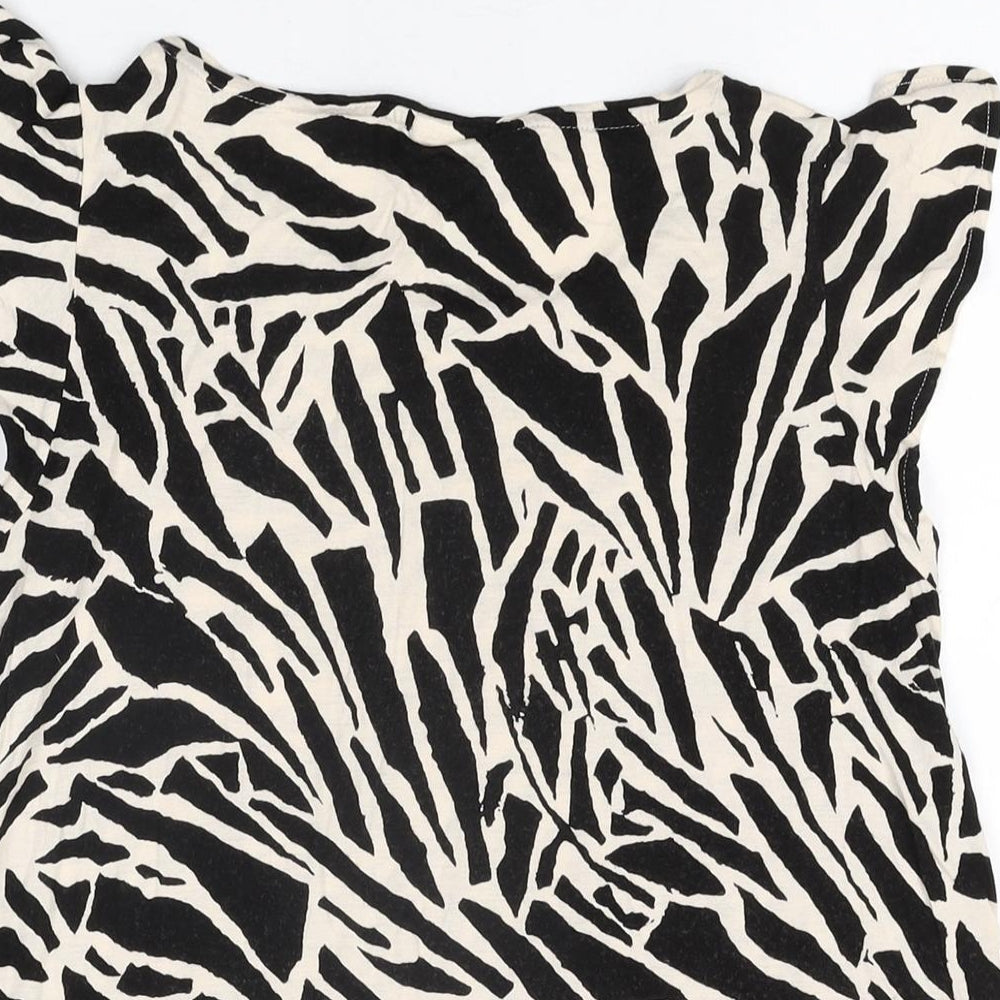 H&M Womens Ivory Geometric Viscose Basic T-Shirt Size M V-Neck