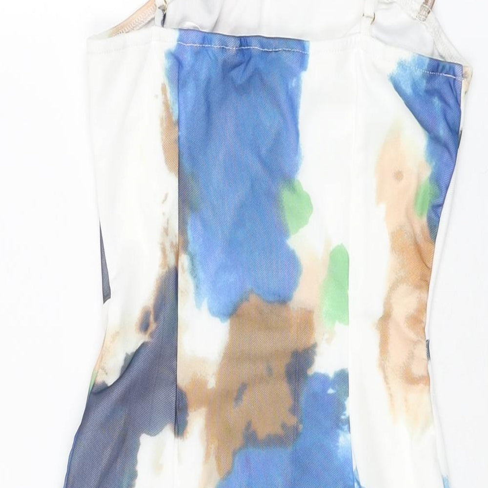 NaaNaa Womens White Geometric Polyester Mini Size 8 Square Neck Drawstring