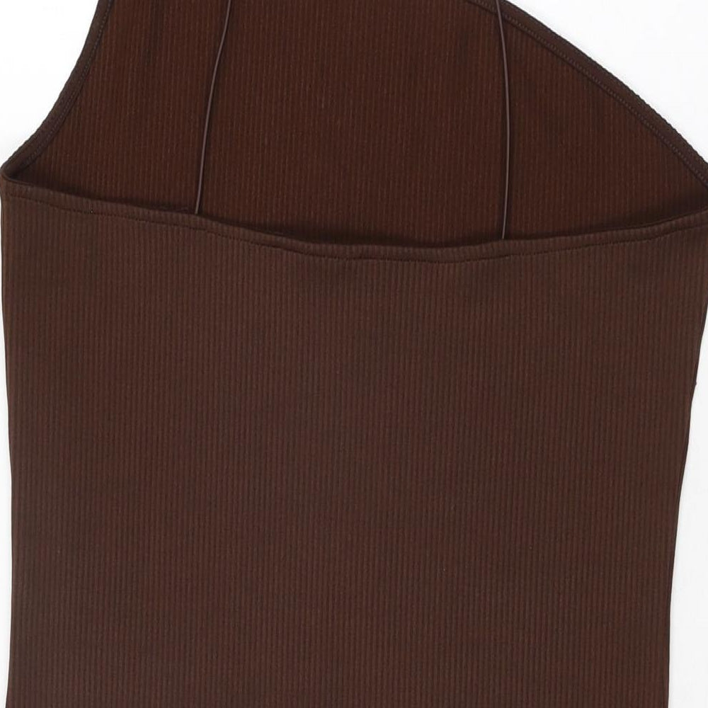 H&M Womens Brown Polyester Bodycon Size L One Shoulder Pullover