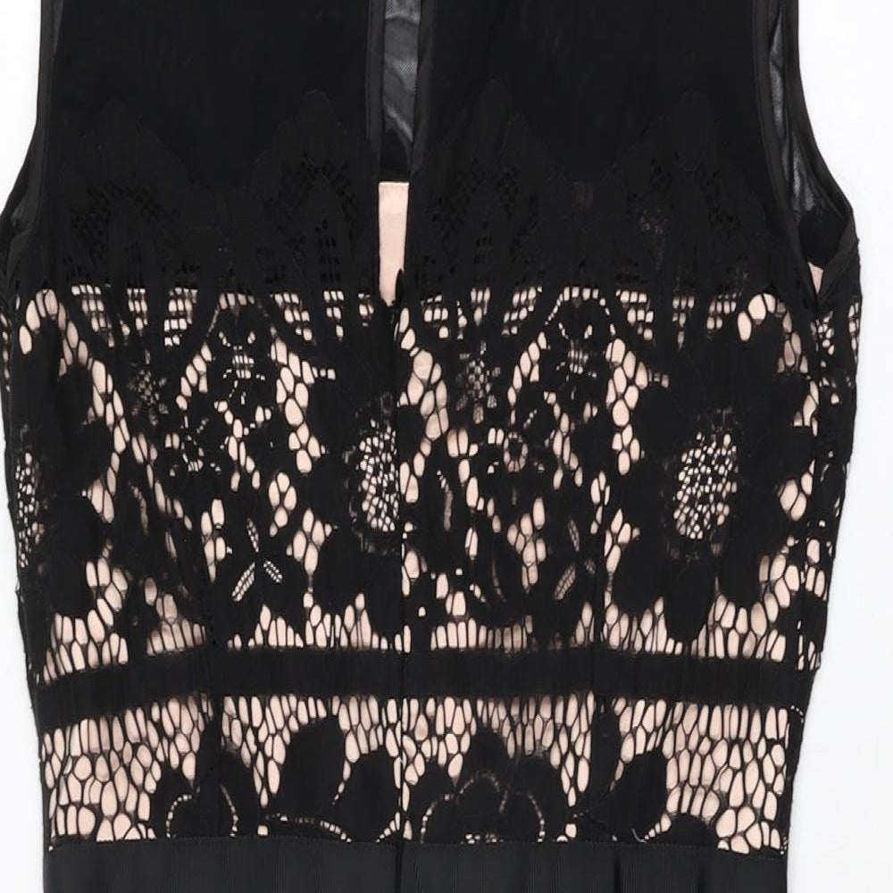 Joanie Womens Black Floral Cotton Bodycon Size 10 Round Neck Zip