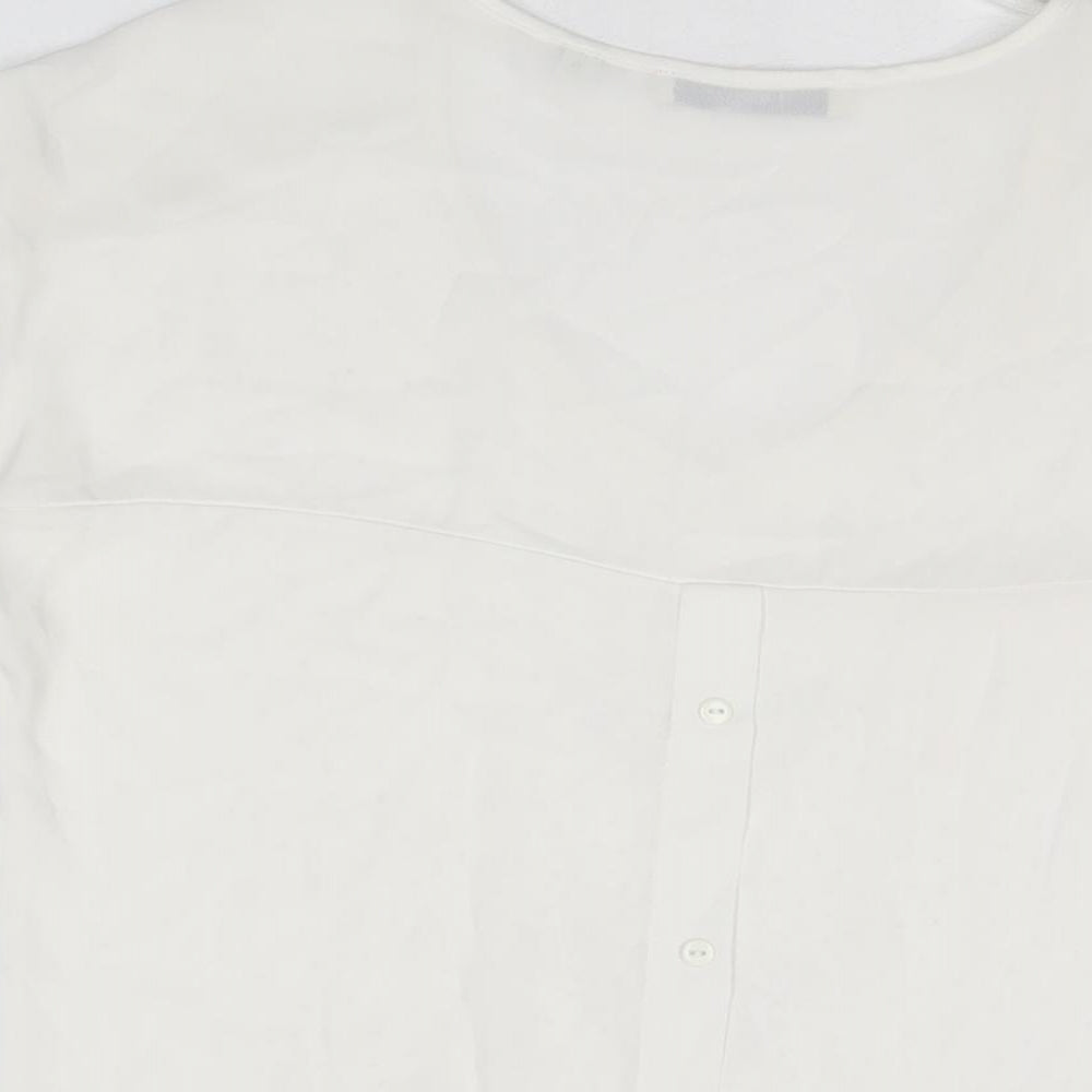NEXT Womens White Geometric Viscose Basic T-Shirt Size 10 V-Neck
