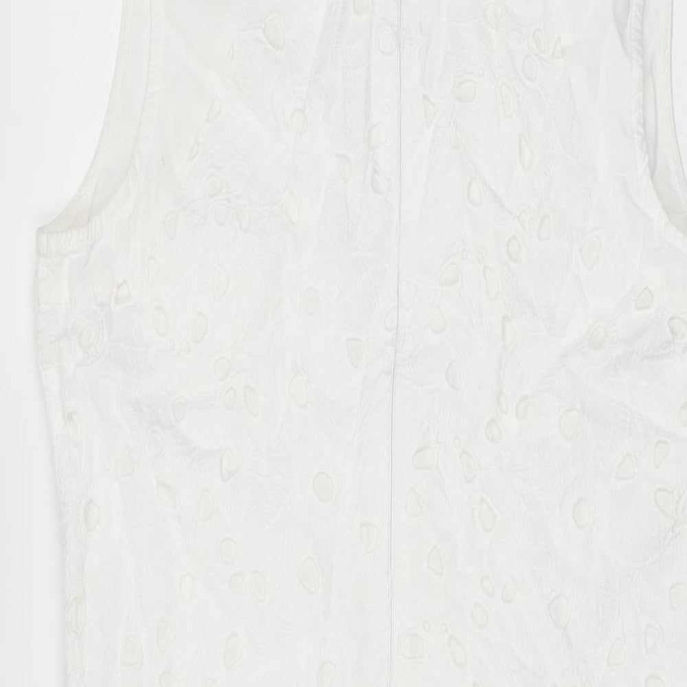 Marks & Spencer Womens White Geometric Cotton Shift Size 10 Round Neck Zip