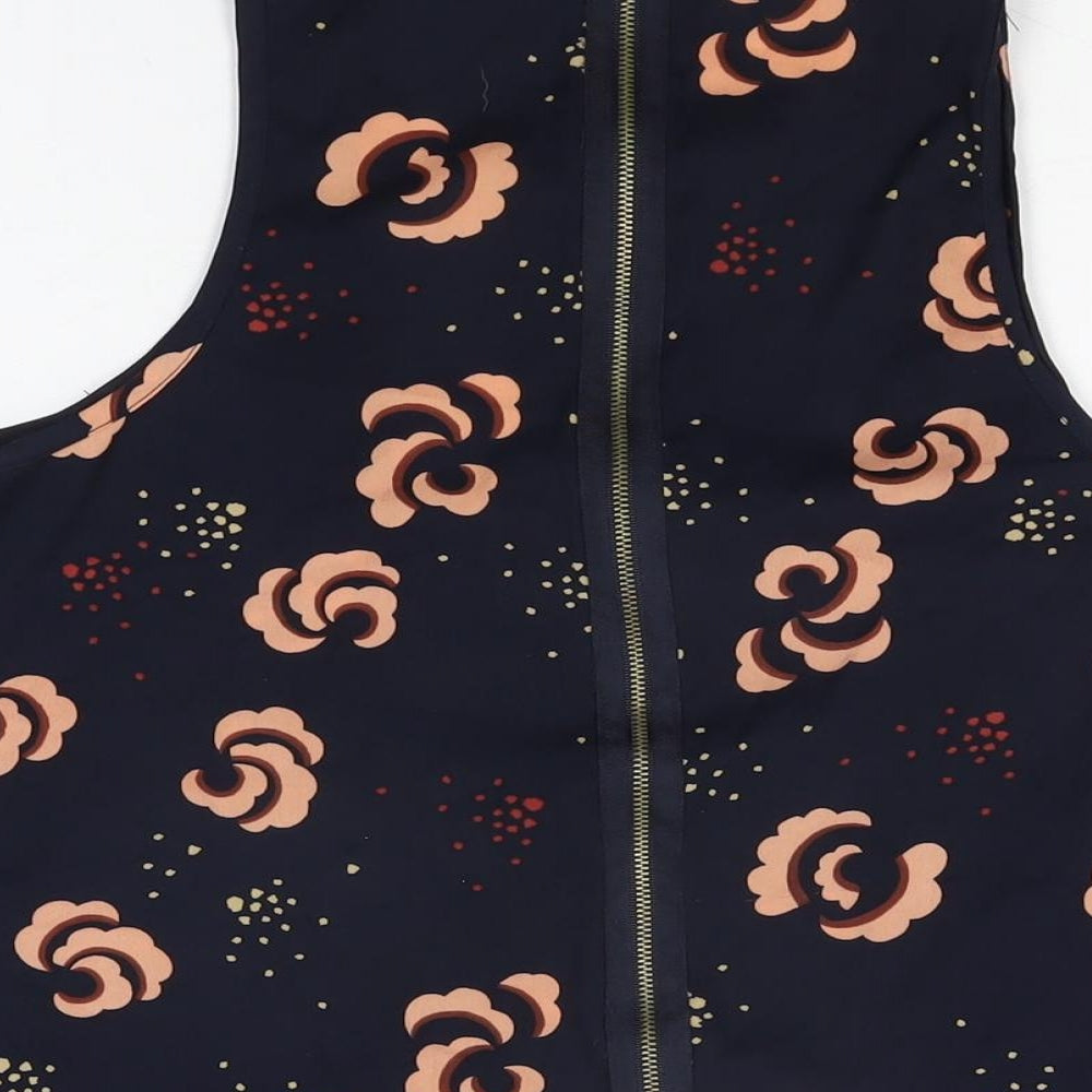 Topshop Womens Blue Floral Polyester Basic T-Shirt Size 8 Scoop Neck