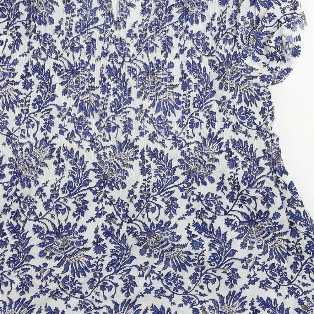 Lotus Vert Womens Blue Paisley Cotton Basic Blouse Size L Round Neck