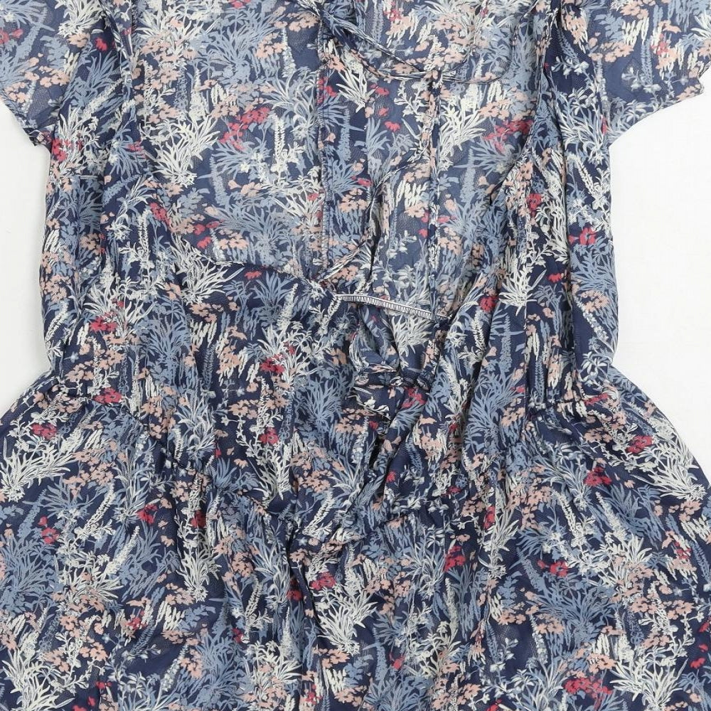NEXT Womens Blue Floral Polyester Basic Blouse Size 18 V-Neck - Backless