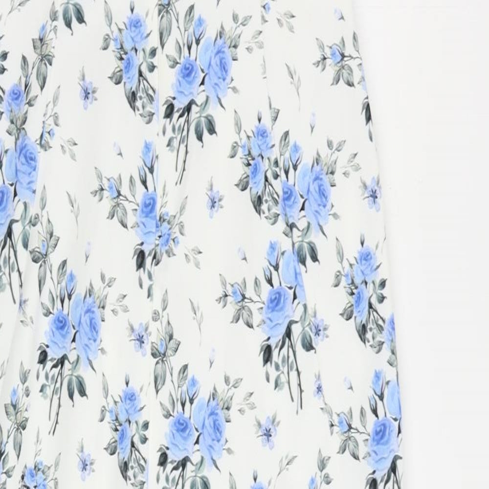River Island Womens White Floral Polyester Sheath Size 12 V-Neck Zip
