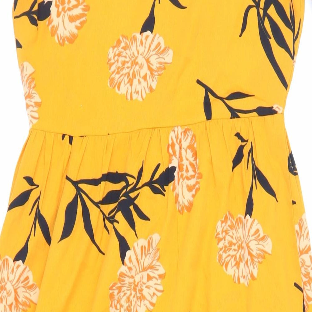Wednesday's Girl Womens Orange Floral Polyester A-Line Size XS V-Neck Button
