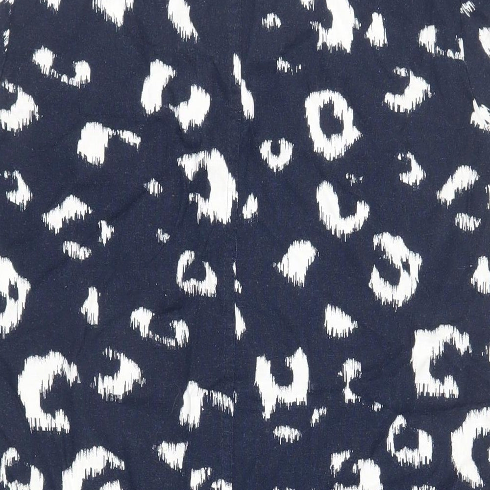 Marks & Spencer Womens Blue Animal Print Linen Shift Size 10 V-Neck - Pockets