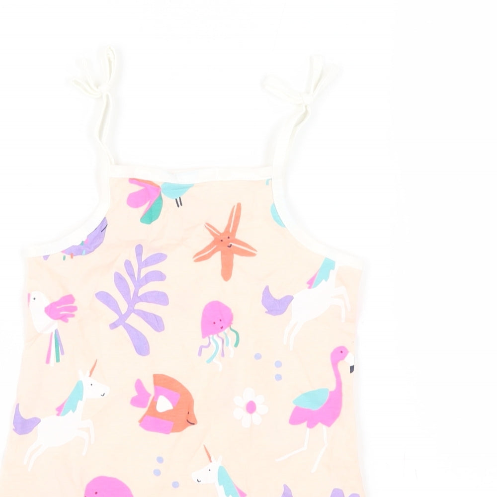 Marks & Spencer Girls Pink Geometric Cotton Camisole Tank Size 2-3 Years Square Neck Pullover