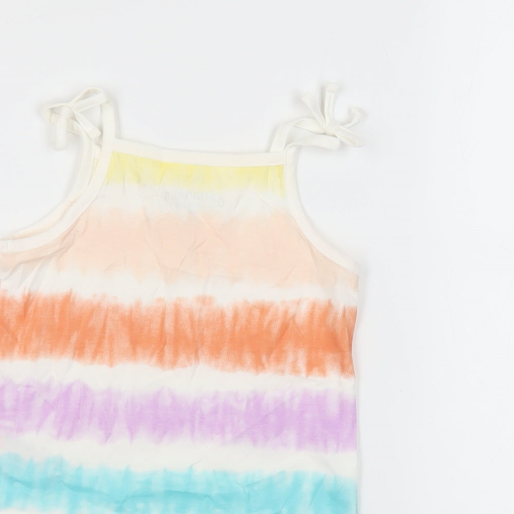Marks & Spencer Girls Multicoloured Striped Cotton Camisole Tank Size 4-5 Years Square Neck Pullover