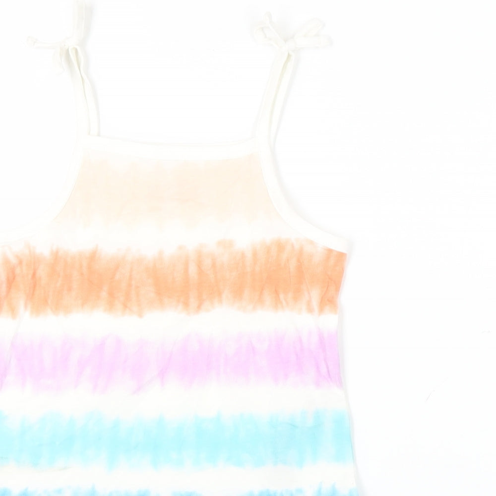 Marks & Spencer Girls Multicoloured Striped Cotton Camisole Tank Size 3-4 Years Square Neck Pullover