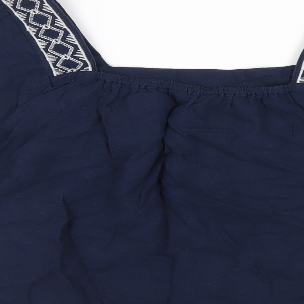 Marks & Spencer Womens Blue Linen Basic Blouse Size 10 Square Neck