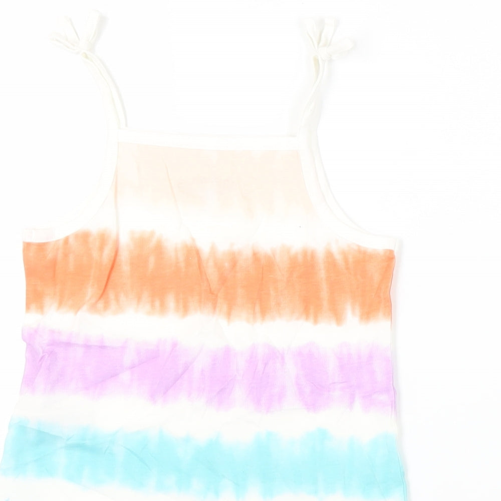 Marks & Spencer Girls Multicoloured Striped Cotton Camisole Tank Size 5-6 Years Square Neck Pullover