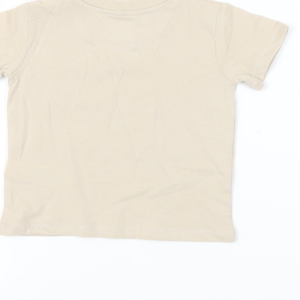 Marks and Spencer Baby Beige Cotton Pullover T-Shirt Size 3-6 Months Crew Neck Snap - Pocket