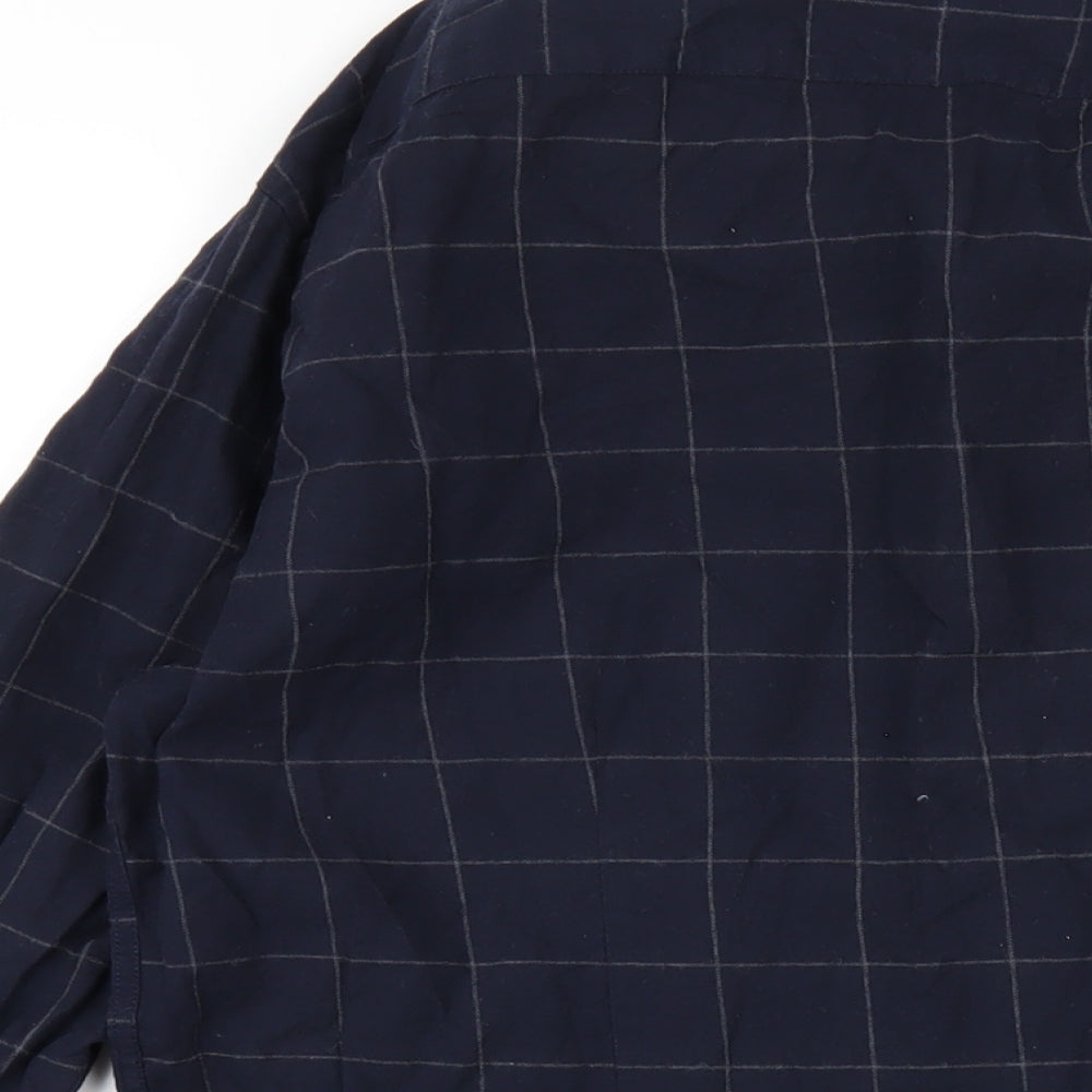 Zara Mens Blue Check Cotton Button-Up Size L Collared Button