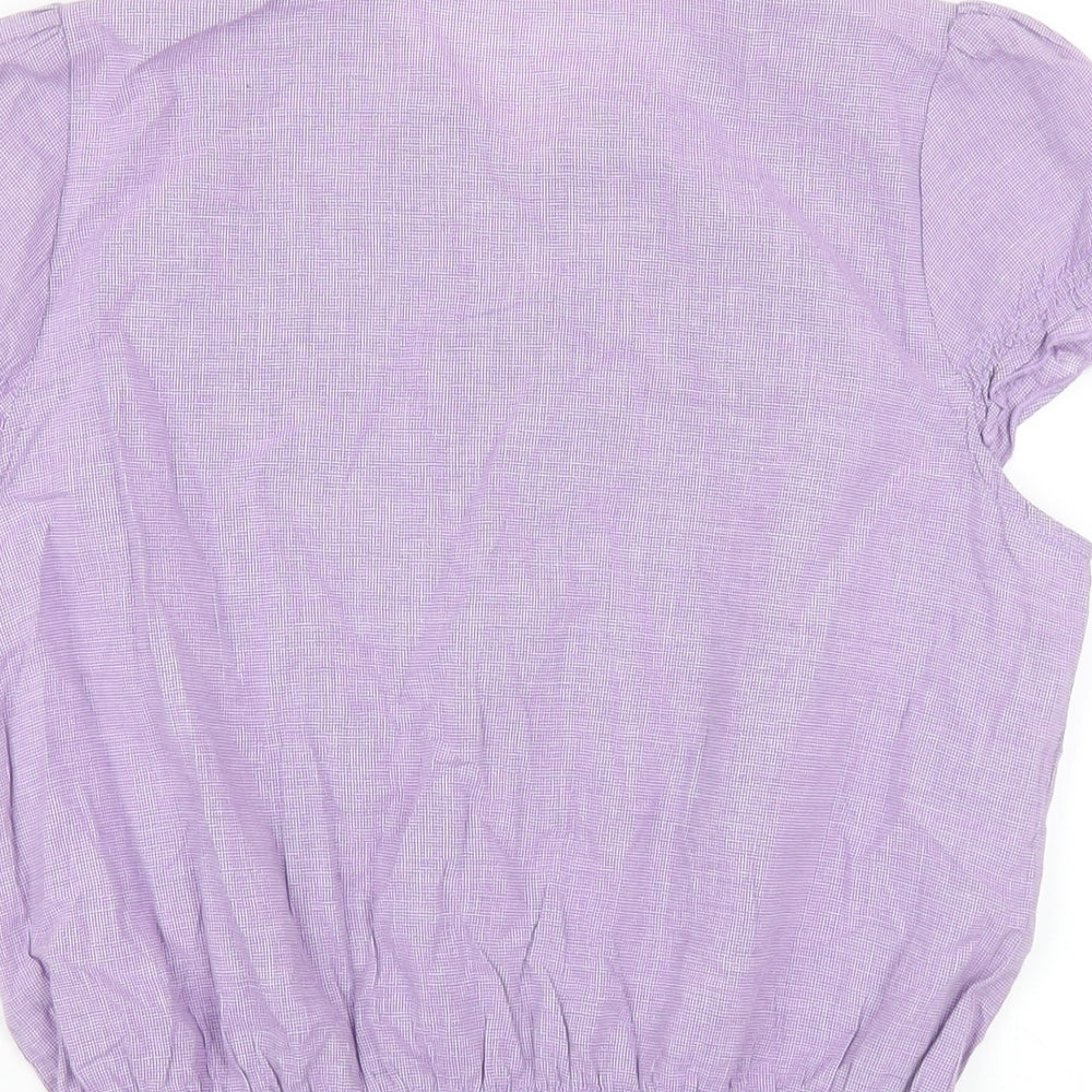Febre Moda Womens Purple Cotton Basic Button-Up Size L Round Neck