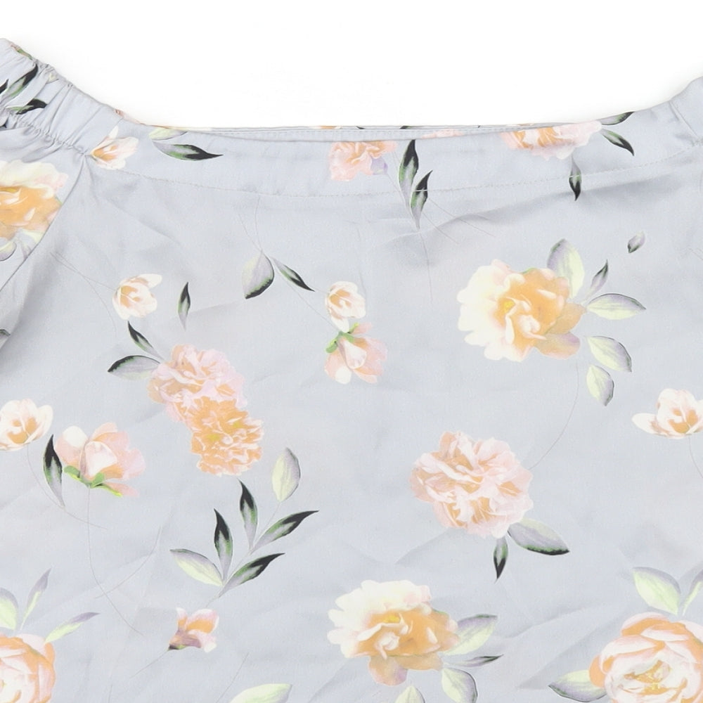 New Look Womens Grey Floral Polyester Basic T-Shirt Size 10 Off the Shoulder